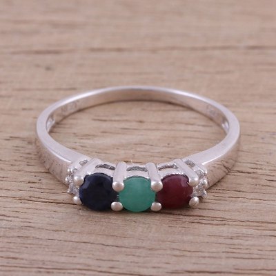 Multi-Gemstone Rhodium Plated Sterling Silver Cocktail Ring