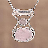 Rose quartz pendant necklace, 'Simply Scintillating' - Rose Quartz and Sterling Silver Modern Pendant Necklace