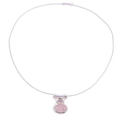 collar con colgante de cuarzo rosa - Collar con colgante moderno de cuarzo rosa y plata esterlina