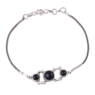 Onyx Pendant Bracelet with Sterling Silver Foxtail Chain