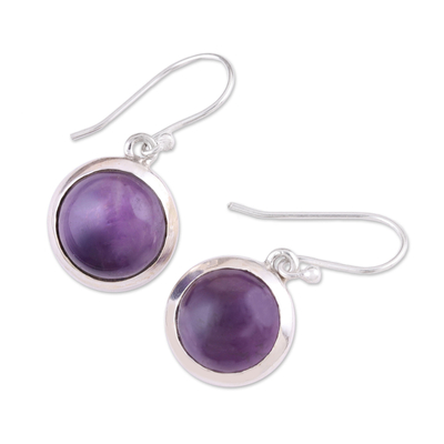 Amethyst dangle earrings, 'Celestial Promise' - Amethyst and Sterling Silver Dangle Earrings from India