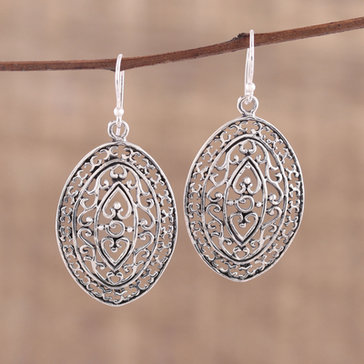 Sterling silver dangle earrings, 'Jali Allure' - Sterling Silver Dangle Earrings with Jali Motif from India