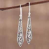 Sterling silver dangle earrings, 'Sword of Delhi'