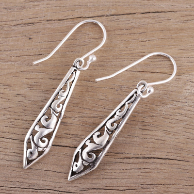 Sterling silver dangle earrings, 'Sword of Delhi' - Dagger Shaped Sterling Silver Dangle Earrings from India