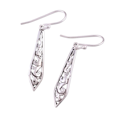 Sterling silver dangle earrings, 'Sword of Delhi' - Dagger Shaped Sterling Silver Dangle Earrings from India