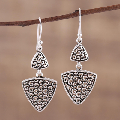 Sterling silver dangle earrings, 'Jali Curls' - Artisan Crafted Sterling Silver Dangle Earrings
