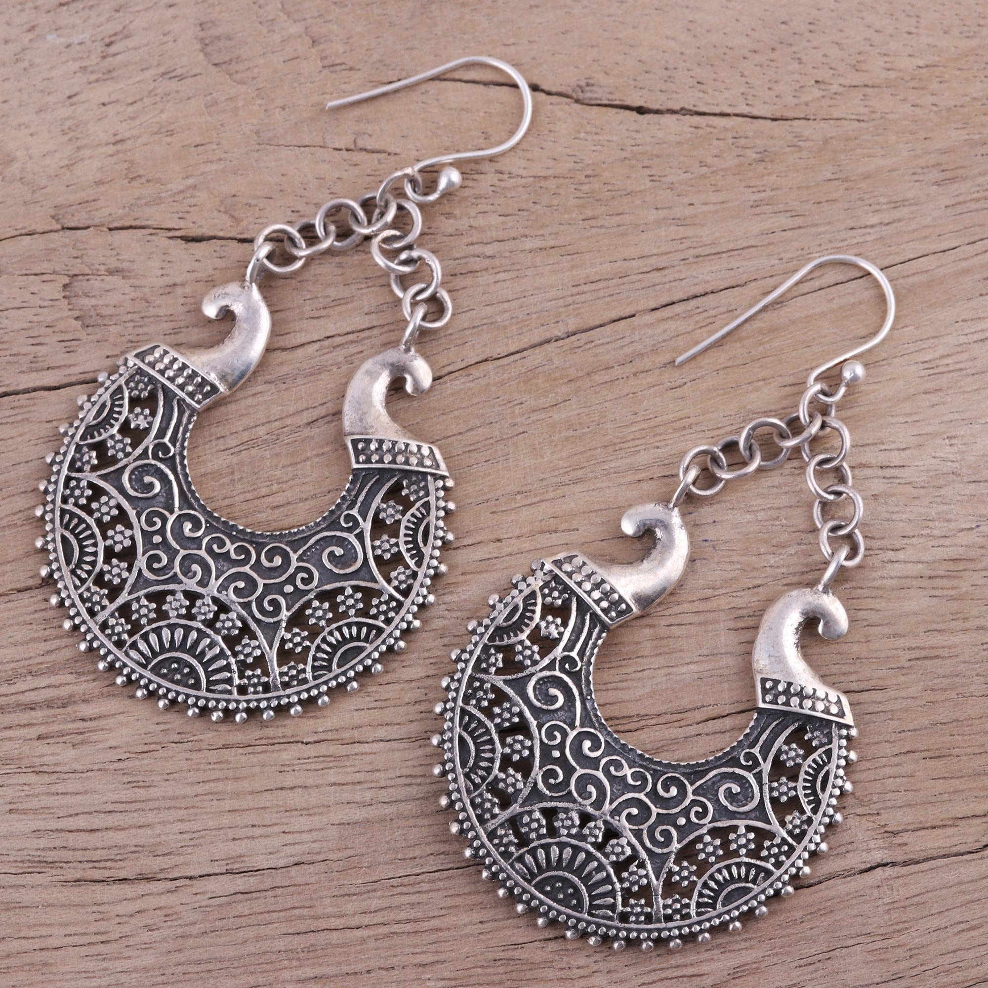 Ornate Indian Jali Style Sterling Silver Dangle Earrings - Royal Jali ...