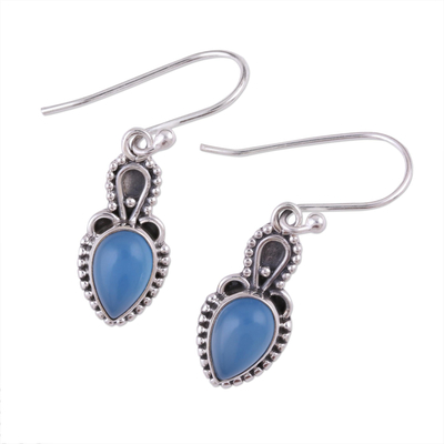 Chalcedony dangle earrings, 'Earthly Crown' - Blue Chalcedony and Sterling Silver Dangle Earrings