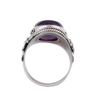 Amethyst cocktail ring, 'Paradise Found' - Amethyst Cabochon Cocktail Ring in Sterling Silver