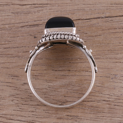 Onyx cocktail ring, 'Block Party' - Bezel Set Onyx and Sterling Silver Cocktail Ring