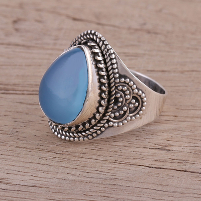 Chalcedony cocktail ring, 'Charismatic Blue Charm' - Sterling Silver Blue Chalcedony Cocktail Ring