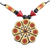 Halskette mit Keramikanhänger, „Goldene Blumenabstraktion“ – handgefertigte Halskette mit Keramikanhänger aus Indien