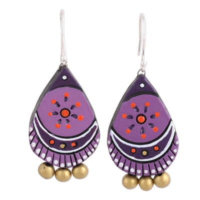 Ceramic dangle earrings, 'Lavender Harmony' - Hand Crafted Ceramic Dangle Earrings from India