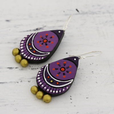 Ceramic dangle earrings, 'Lavender Harmony' - Hand Crafted Ceramic Dangle Earrings from India