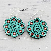 Ceramic dangle earrings, 'Floral Abstraction' - Hand Crafted Ceramic Dangle Earrings from India