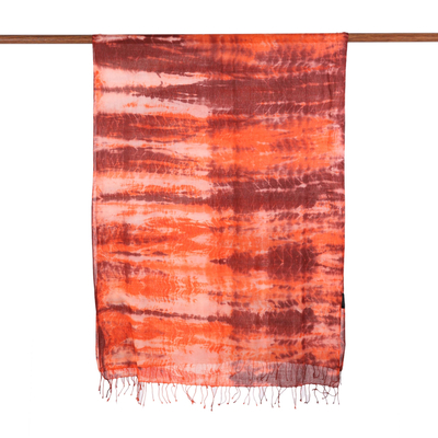 Schal aus gebatikter Baumwolle - leichter Schal aus 100 % Shibori-Baumwolle in den Farben Orange und Umbra
