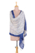 Silk shawl, 'Forest of Bengal' - Handwoven Indigo and Ivory Patterned Indian Silk Shawl