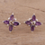 Rhodium plated amethyst button earrings, 'Gentian Blossom' - Floral Motif Amethyst Button Earrings from India (image 2) thumbail