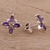 Rhodium plated amethyst button earrings, 'Gentian Blossom' - Floral Motif Amethyst Button Earrings from India (image 2b) thumbail