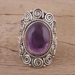 Amethyst cocktail ring, 'Twilight Reverie' - Amethyst Cabochon Cocktail Ring in Sterling Silver