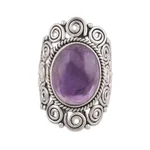 Amethyst cocktail ring, 'Twilight Reverie' - Amethyst Cabochon Cocktail Ring in Sterling Silver