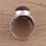 Amethyst cocktail ring, 'Twilight Reverie' - Amethyst Cabochon Cocktail Ring in Sterling Silver