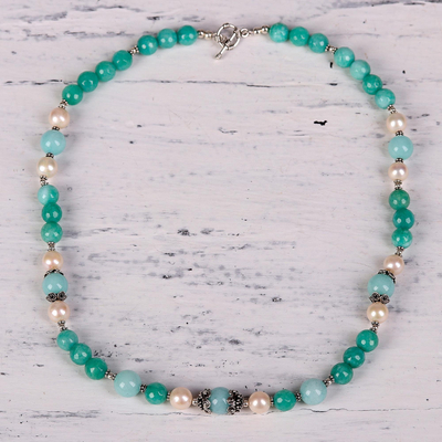 Multi-gemstone beaded necklace, 'Ocean Shimmer' - Multi-Gemstone Beaded Necklace from India