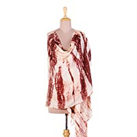 Tie-dyed cotton shawl, 'Bordeaux Bliss' - Tie Dyed Cotton Shawl in Bordeaux and Eggshell Made in India