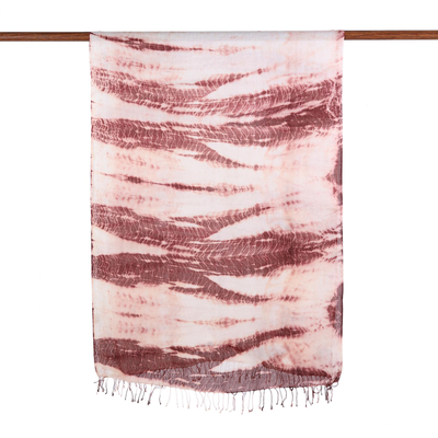 Schal aus gebatikter Baumwolle - Schal aus gefärbter Baumwolle in Bordeaux und Eierschale, hergestellt in Indien