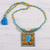 Collar colgante de cerámica - Collar artesanal de cerámica con marco de pájaro azul y dorado