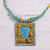 Ceramic pendant necklace, 'Birdsong' - Handcrafted Ceramic Blue and Gold Bird Frame Necklace