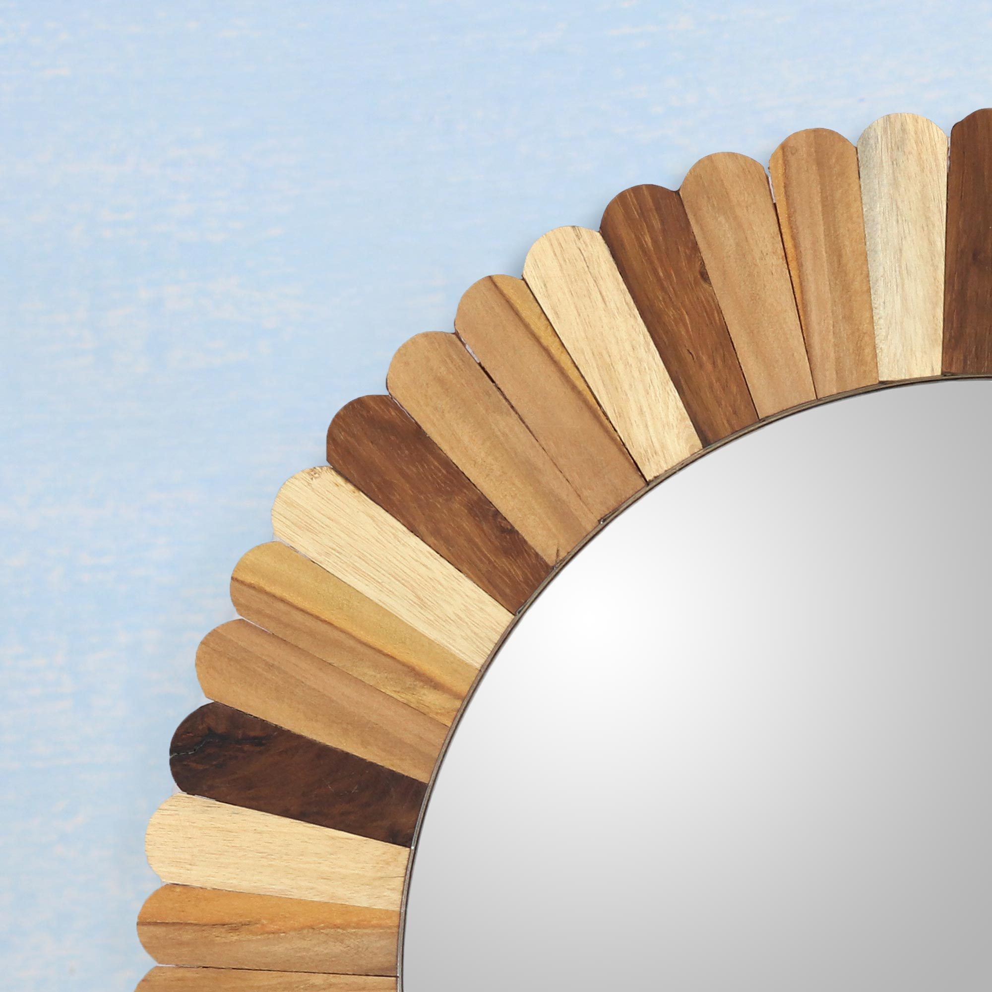 Artisan Crafted Round Mango Wood Wall Mirror from India Woodland