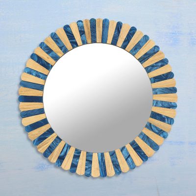 Mango Wood Buffalo Horn Frame Mirror Bright Fusion Novica