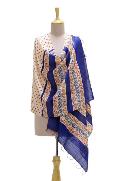 Mantón de seda - Mantón de seda multicolor tejido a mano de la India
