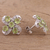 Rhodium plated peridot and white topaz button earrings, 'Alluring Bloom' - Peridot and White Topaz Rhodium Plated Button Earrings