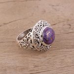 Sterling silver cocktail ring, 'Lavender Sun' - Purple and Sterling Silver Cocktail Ring with Floral Motif