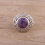 Sterling silver cocktail ring, 'Lavender Sun' - Purple and Sterling Silver Cocktail Ring with Floral Motif