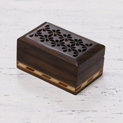 caja de madera decorativa - Caja de madera hecha a mano con motivos Jali e incrustaciones