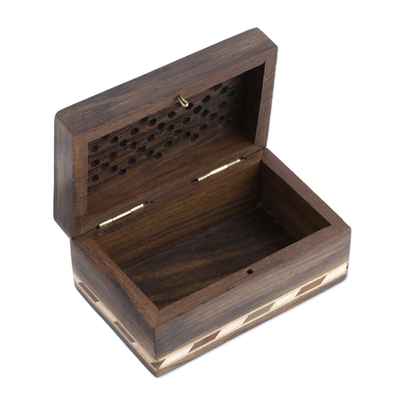 caja de madera decorativa - Caja de madera hecha a mano con motivos Jali e incrustaciones