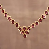 Gold vermeil garnet link necklace, 'Cherry Garland' - Gold Vermeil Garnet Link Necklace Handcrafted in India