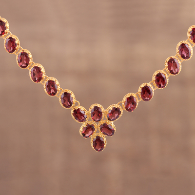 Gold vermeil garnet link necklace, 'Cherry Garland' - Gold Vermeil Garnet Link Necklace Handcrafted in India