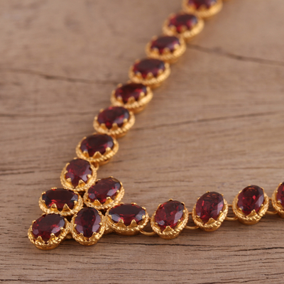 Collar de eslabones de oro vermeil y granates - Collar de eslabones de oro vermeil y granate hecho a mano en la India