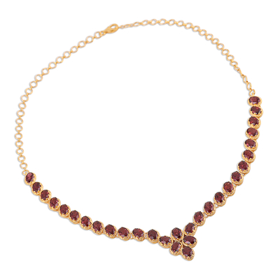Gold Vermeil Garnet Link Necklace Handcrafted in India - Cherry Garland ...