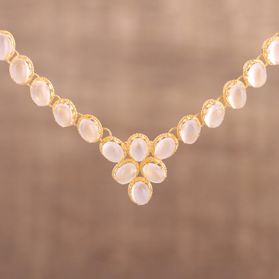 Halskette mit Mondstein-Gliedern aus Gold-Vermeil - Gold-Vermeil-Mondstein-Halskette, handgefertigt in Indien