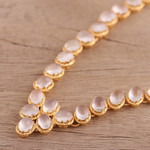 Gold vermeil moonstone link necklace, 'Misty Garland' - Gold Vermeil Moonstone Necklace Handcrafted in India