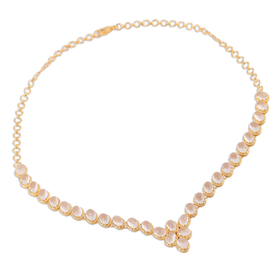 Gold vermeil moonstone link necklace, 'Misty Garland' - Gold Vermeil Moonstone Necklace Handcrafted in India