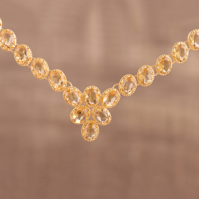 Gold vermeil citrine link necklace, 'Sunny Garland' - Gold Vermeil and Citrine Necklace Handcrafted in India