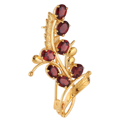 Handcrafted Gold Plated Silver and Garnet Floral Brooch Pin