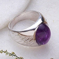 Amethyst domed ring, 'Suave' - Handmade Amethyst and Sterling Silver Domed Ring