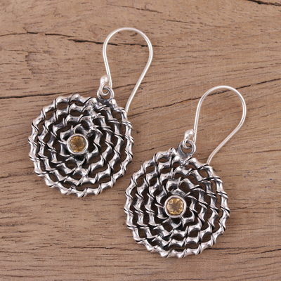 Citrine dangle earrings, 'Honey Spiral' - Citrine and Sterling Silver Dangle Spiral Earrings
